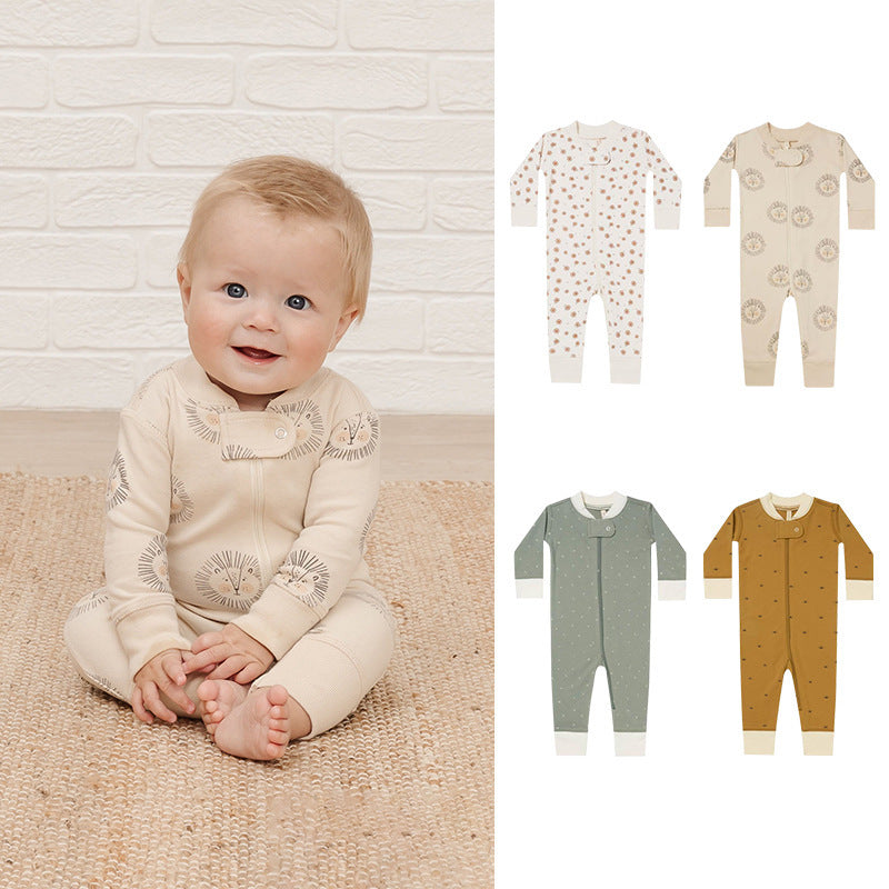 Long Sleeve Cotton Romper in Earthy Designs