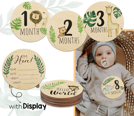 Wooden Safari Birth Announcement and Milestone Photo Props