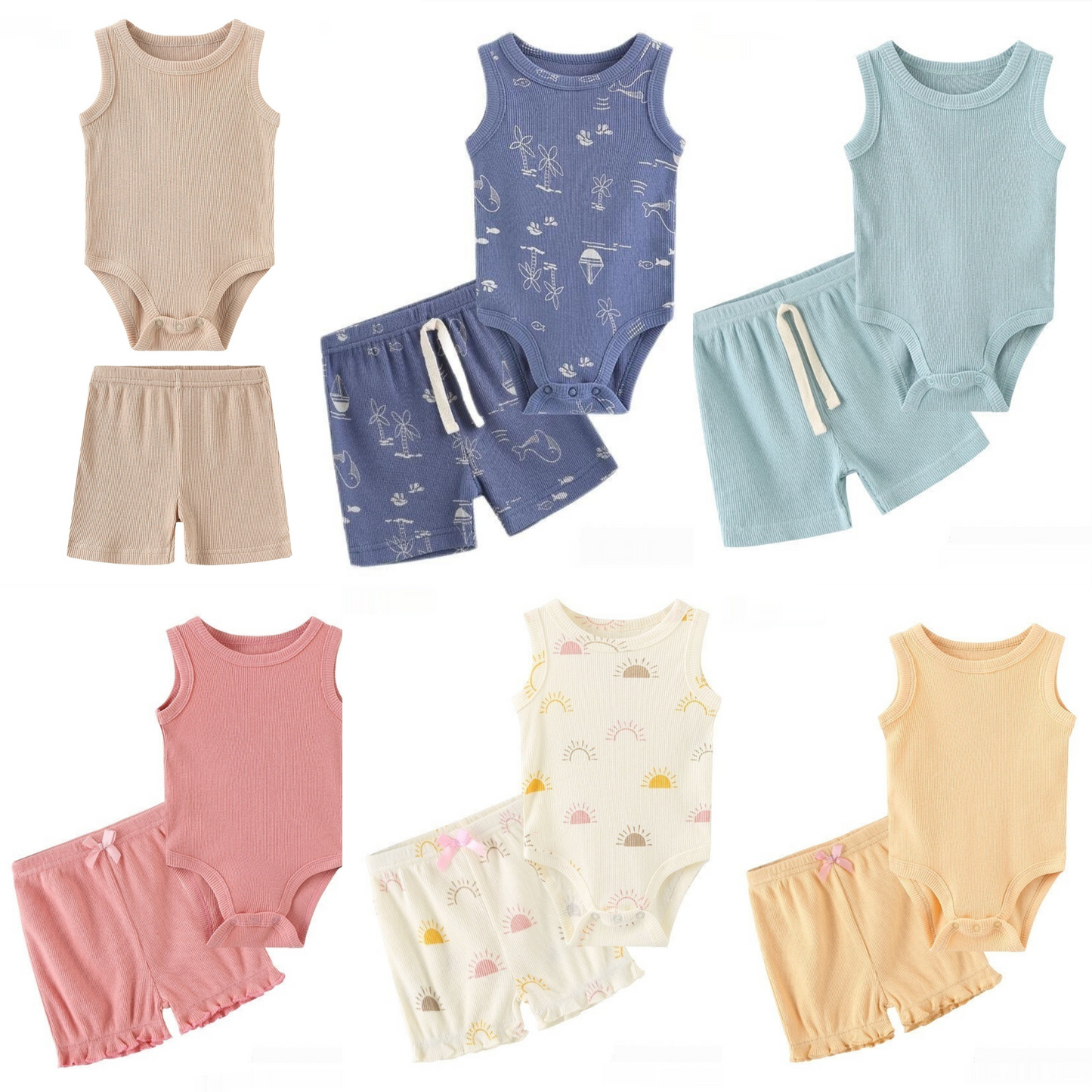 Two Piece Cotton Onesie and Shorts Set