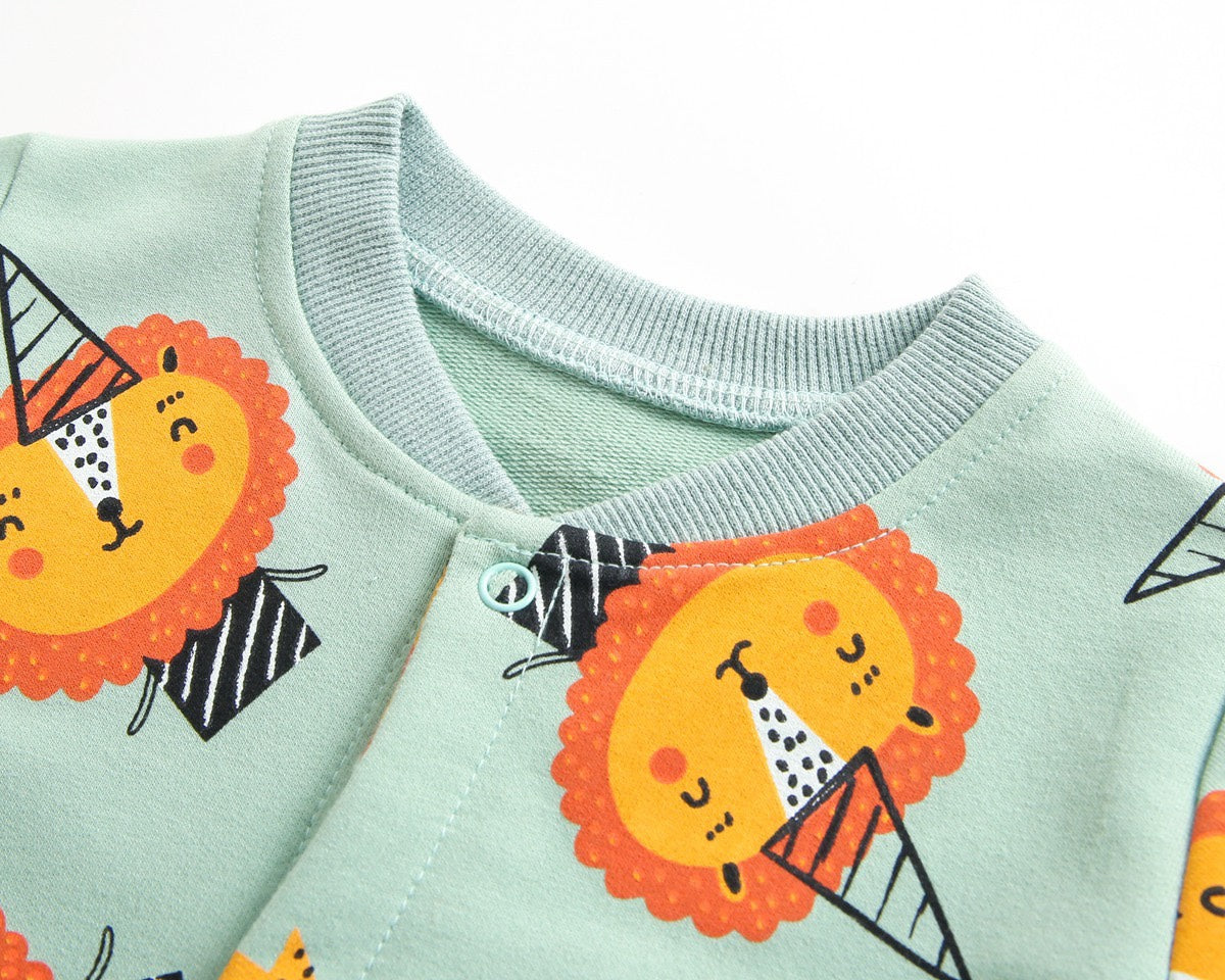 BRIGHT EARTHY BABY Green Lions Cotton Long-Sleeve Romper
