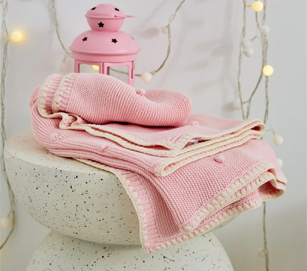 Knitted Cotton Mini Pom Baby Blanket