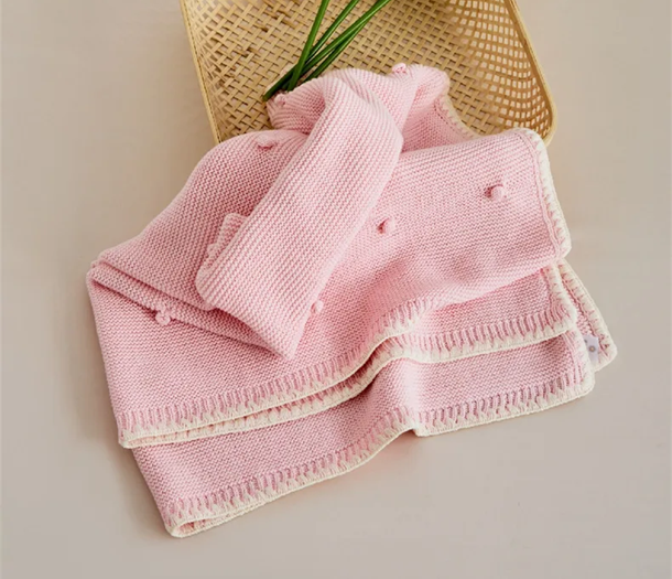 Knitted Cotton Mini Pom Baby Blanket